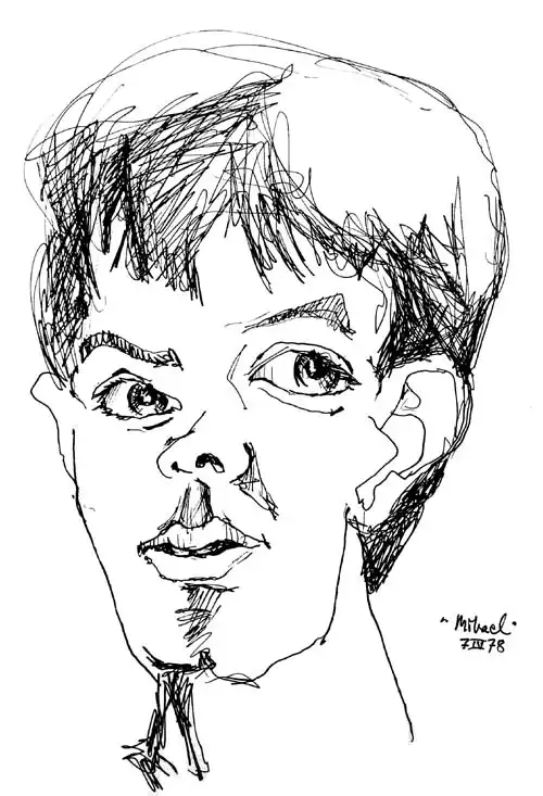 Portrait of Mikael. Drawing from the 1970s by Stefan Stenudd.