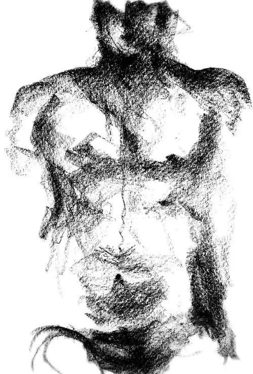 Charcoal torso. Drawing from the 1990s by Stefan Stenudd.