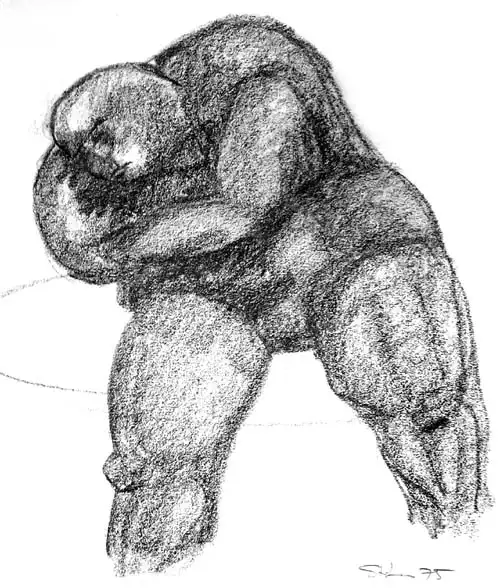 Heavy man. Drawing from the 1970s by Stefan Stenudd.