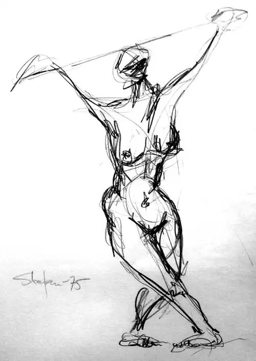 Standing woman. Drawing from the 1970s by Stefan Stenudd.