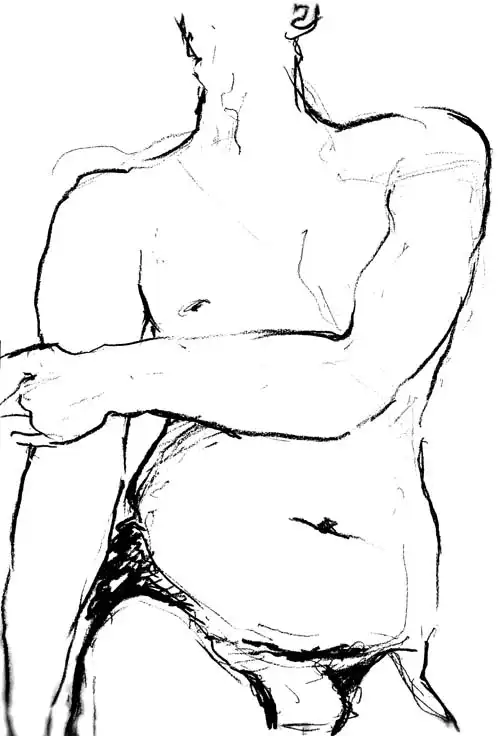 Torso and arms. Drawing from the 1990s by Stefan Stenudd.