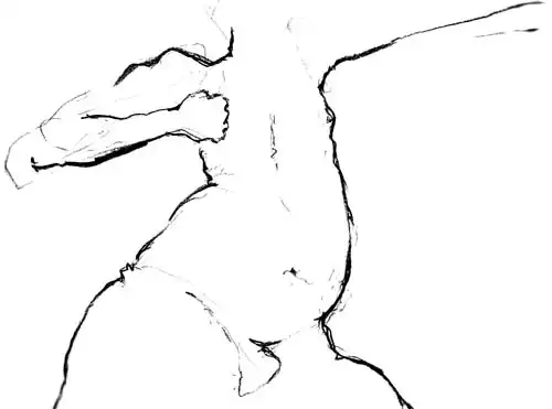 Torso with a fist. Drawing from the 1990s by Stefan Stenudd.
