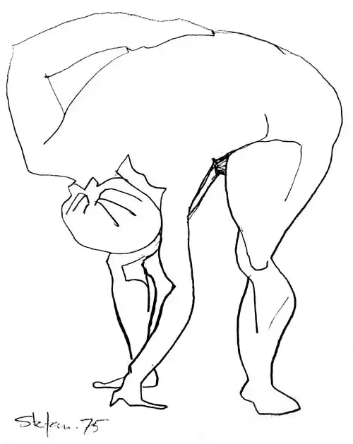 Woman bending down. Drawing from the 1970s by Stefan Stenudd.