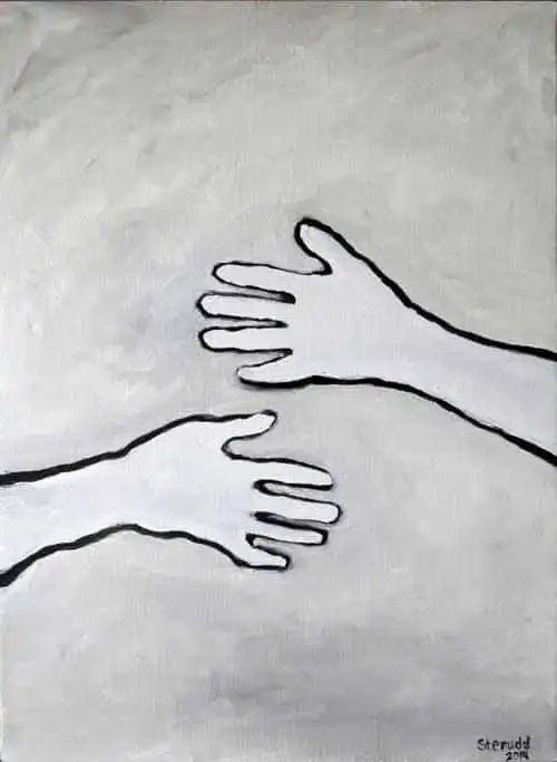 Opposed hands. Oil painting by Stefan Stenudd, 2014.