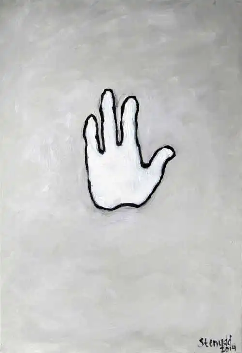 Cartoon hand. Oil painting by Stefan Stenudd, 2014.