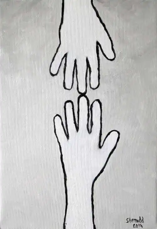 Heaven-earth hands. Oil painting by Stefan Stenudd, 2014.