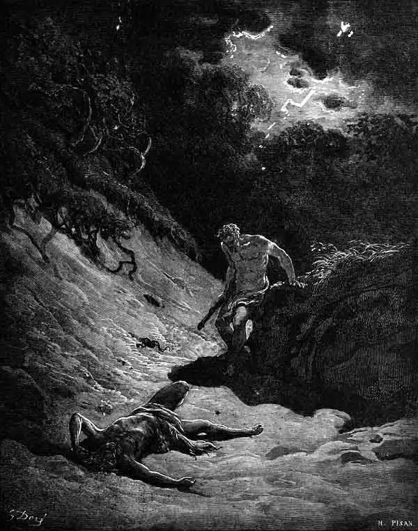 Cain kills Abel. Bible illustration by Gustave Dor, 1866.