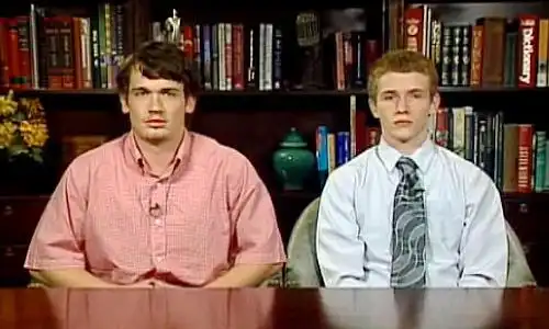 Derek and Alex King on a talkshow, after their release from prison.