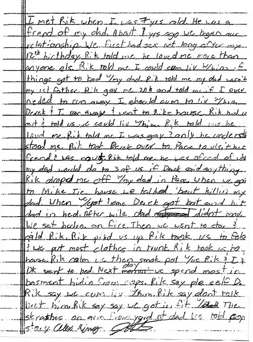 The first page of Alex King's confession.