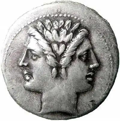 Two-faced Janus. Roman coin.