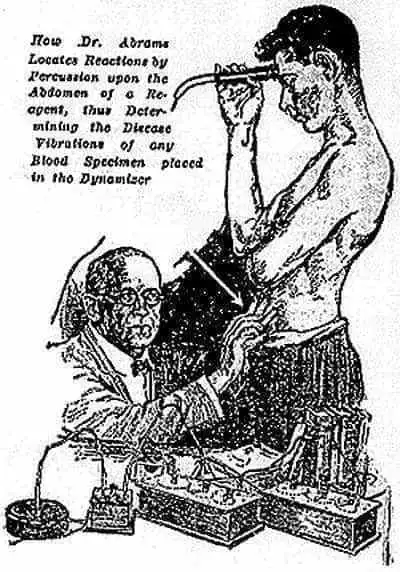 Albert Abrams and his oscilloclast, from a 1923 booklet.