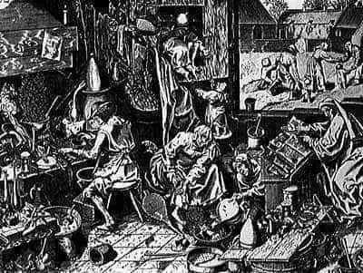 The alchemist. Woodcut by Pieter Bruegel the Elder, 1553.