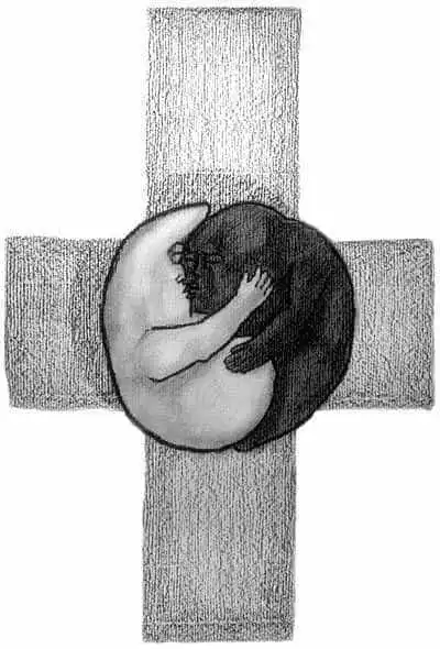 Drawing by Stefan Stenudd from 1975: a crucifix combining the Christian symbol of the cross and the Chinese symbol of yin and yang.
