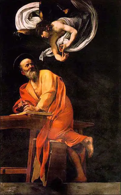 The inspiration of St. Matthew. Painting by Michelangelo Caravaggio, 1602.
