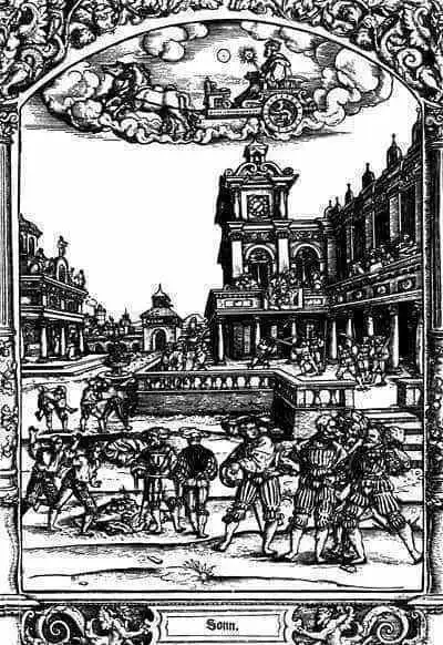 The sun and its occupations. Woodcut from the 1530s, by Hans Sebald Beham.