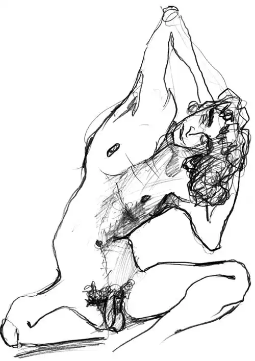 Seated croquis. Drawing from the 1980s by Stefan Stenudd.