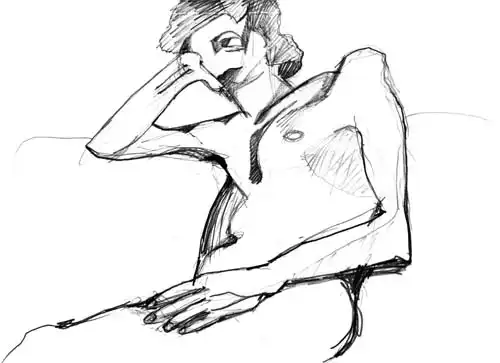 Sitting croquis. Drawing from the 1980s by Stefan Stenudd.
