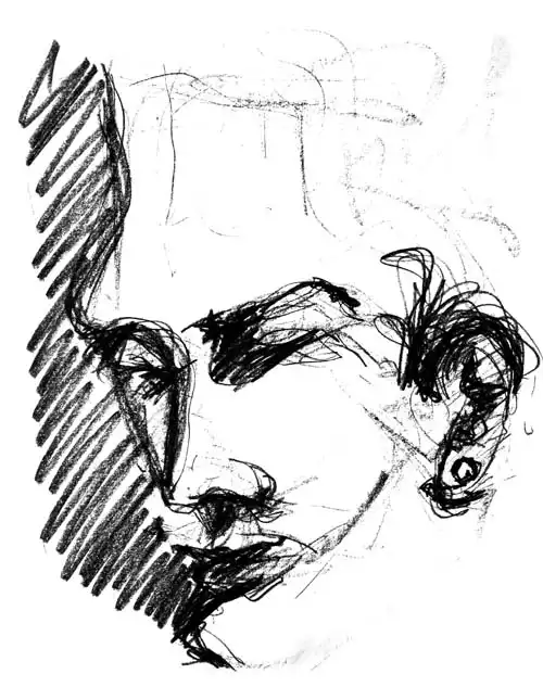 Face with closed eyes. Drawing from the 1980s by Stefan Stenudd.