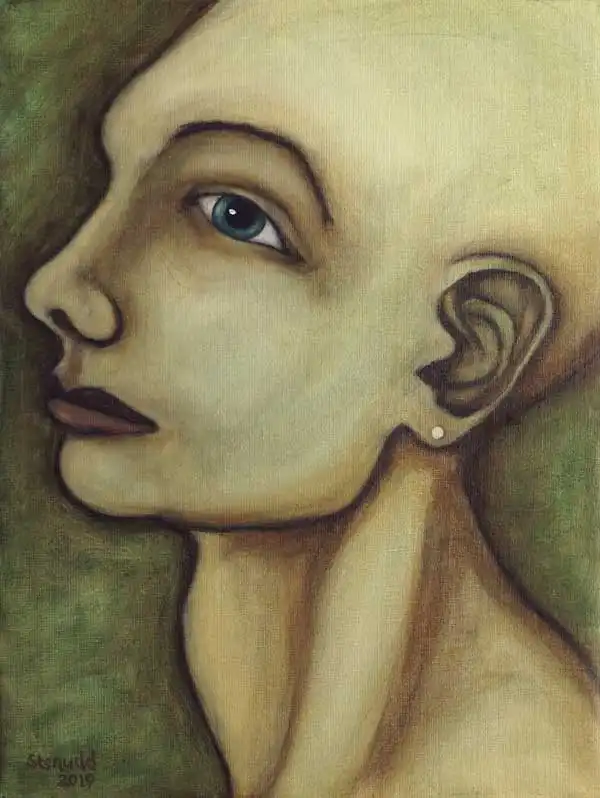 Bald profile portrait. Oil painting by Stefan Stenudd, 2019.