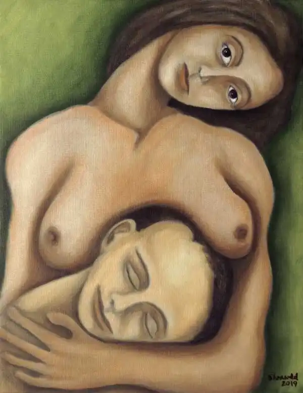 Bosom. Oil painting by Stefan Stenudd, 2019.