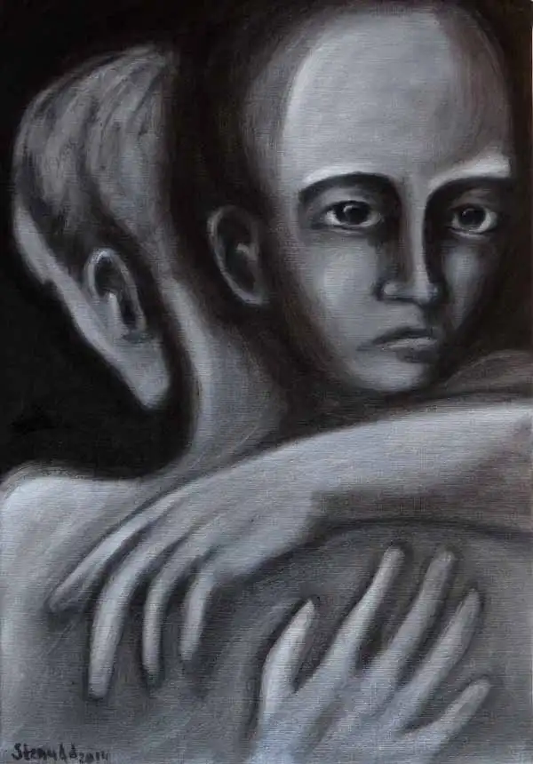 Embrace. Oil painting by Stefan Stenudd, 2014.