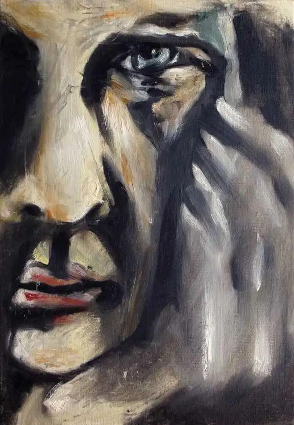 Face in hand. Oil painting by Stefan Stenudd, 1994.