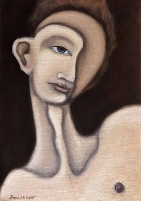 Halfface portrait. Oil painting by Stefan Stenudd, 2015.