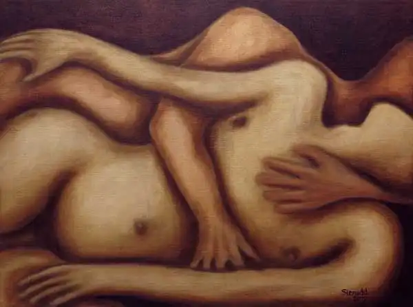 Holding on. Oil painting by Stefan Stenudd, 2019.