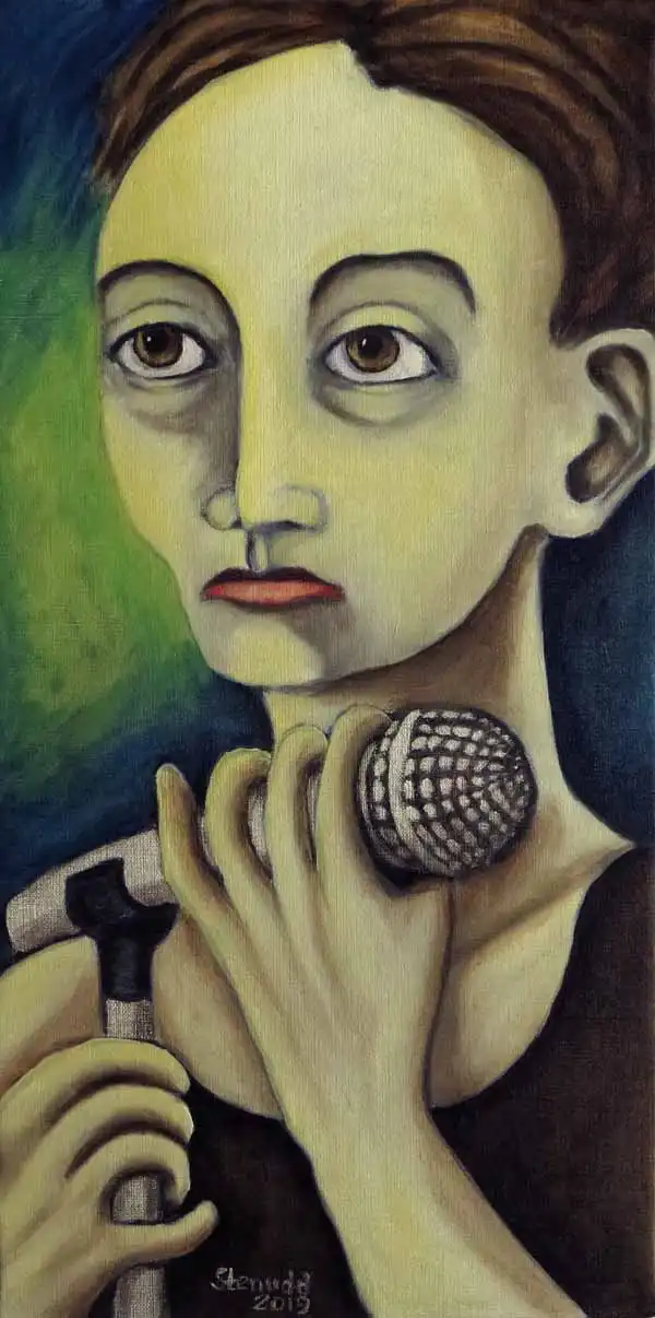 Mute singer. Oil painting by Stefan Stenudd, 2019.