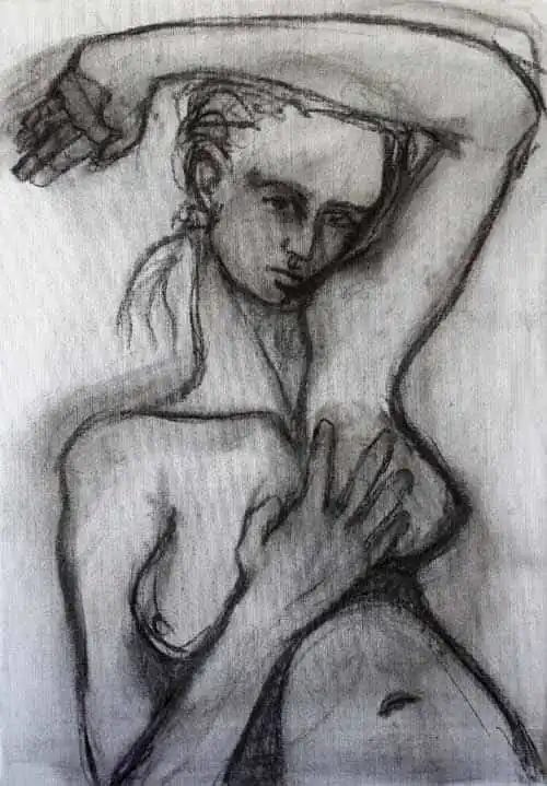 Hands On Bodies 10. Charcoal sketch by Stefan Stenudd, 2014.