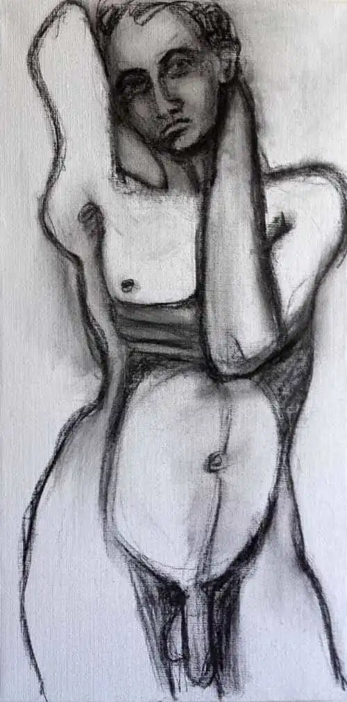 Hands On Bodies 13. Charcoal sketch by Stefan Stenudd, 2014.