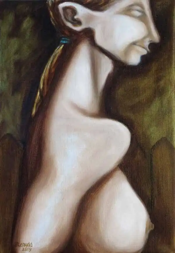 Ponytail woman. Oil painting by Stefan Stenudd, 2019.