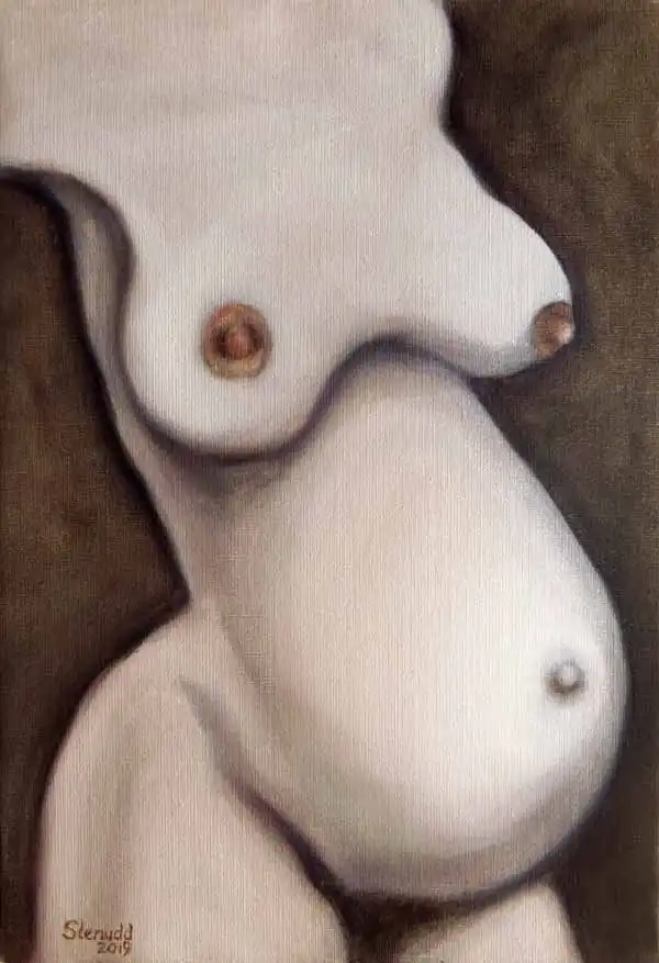 Pregnant. Oil painting by Stefan Stenudd, 2019.
