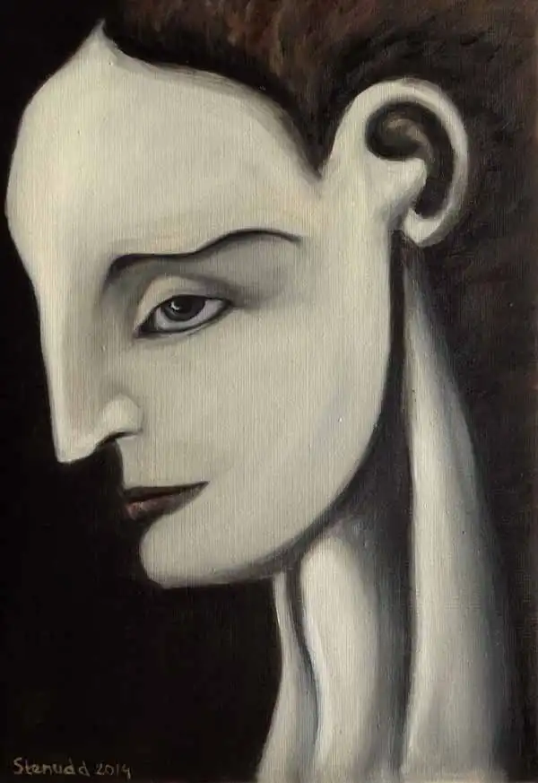 Profile portrait. Oil painting by Stefan Stenudd, 2014.
