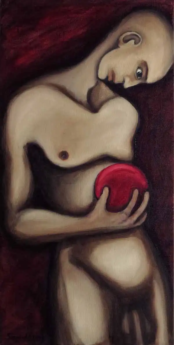 Red ball. Oil painting by Stefan Stenudd, 2015.