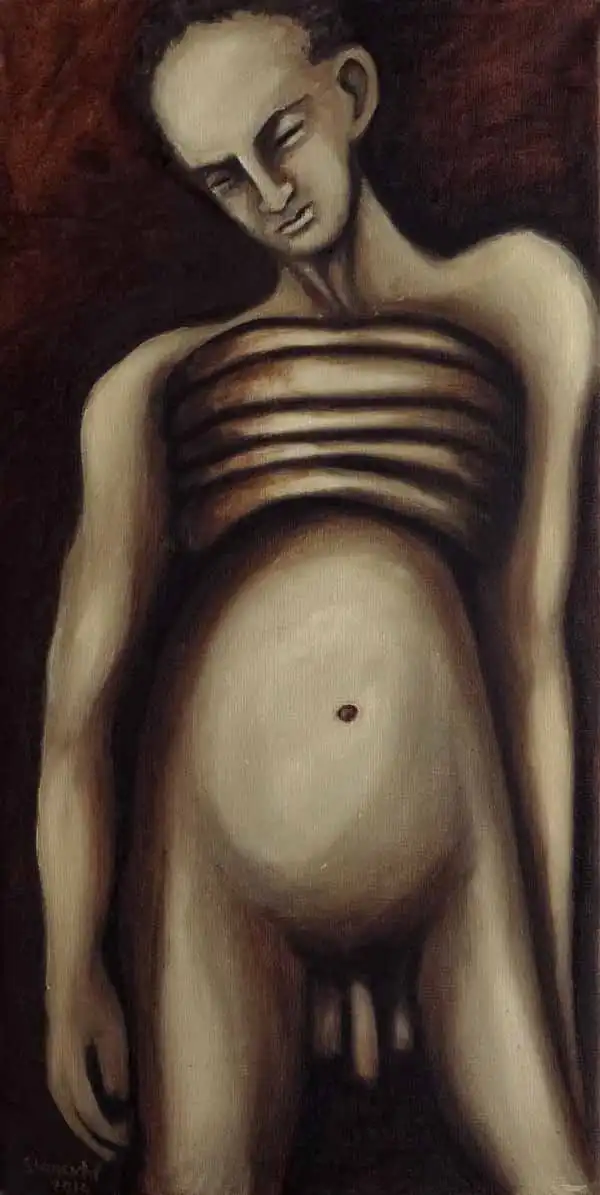 Ribcage man. Oil painting by Stefan Stenudd, 2014.