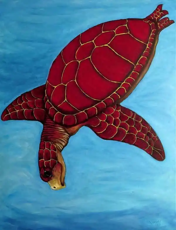 Sea turtle. Oil painting by Stefan Stenudd, 2019.