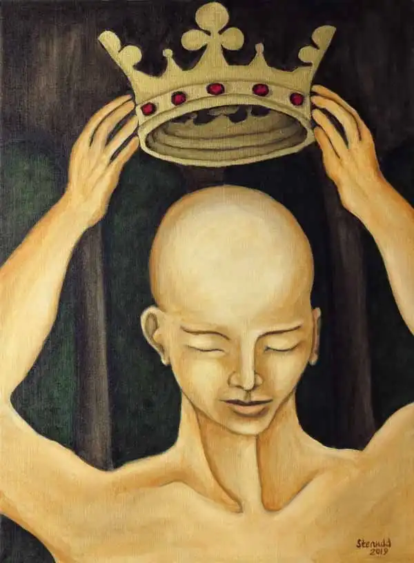 Self-coronation. Oil painting by Stefan Stenudd, 2019.