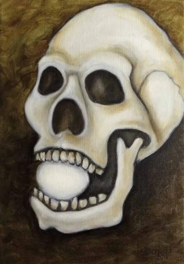 Skull. Oil painting by Stefan Stenudd, 2019.