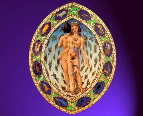 Zodiac Man. Book illumination from the Renaissance.